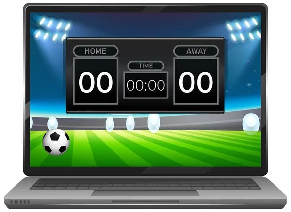 Fußballspiel Score News Auf Dem Laptop Bildschirm Isolierte Abbildung — Stockvektor
