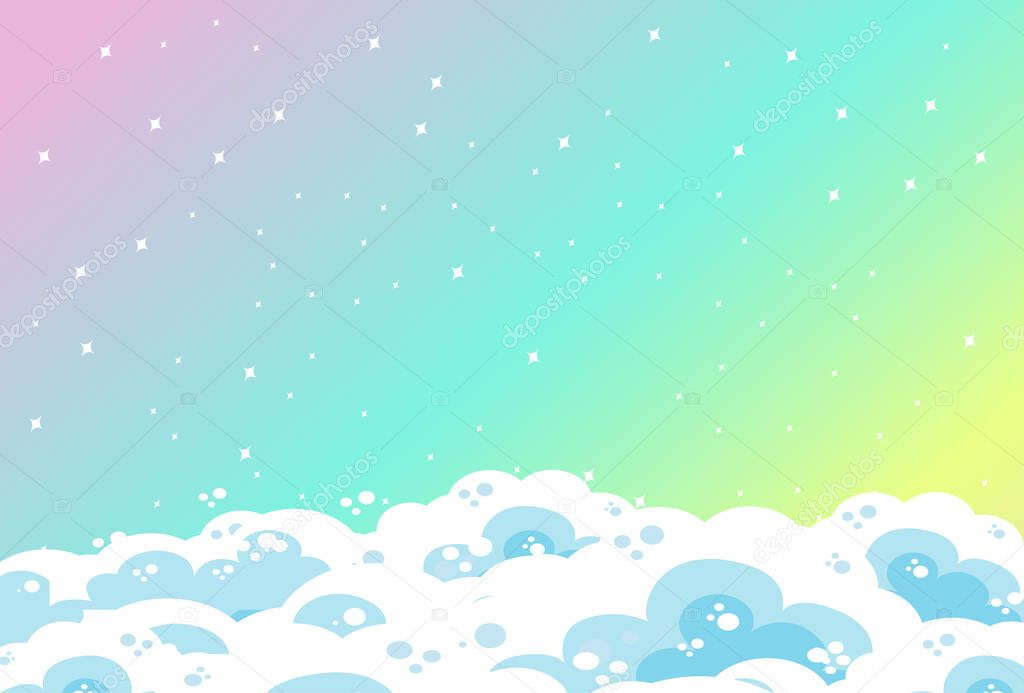 Blank rainbow pastel sky background with clouds illustration