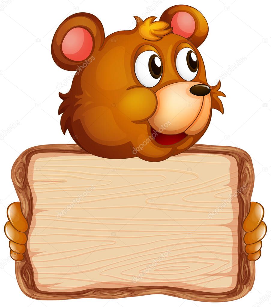 Board template with cute bear on white background illustration