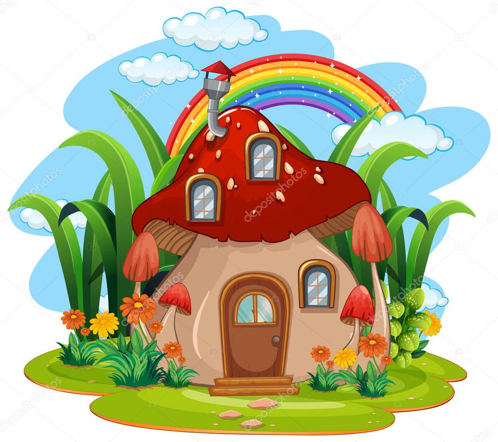 Isolated fantasy mushroom house illustration