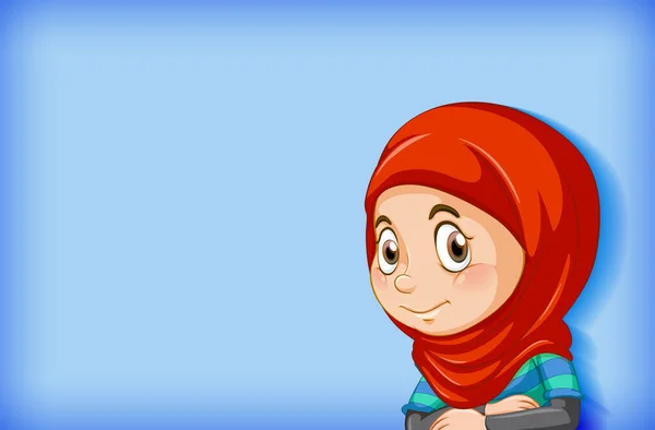 Söt Muslim Flicka Blå Bakgrund Illustration — Stock vektor