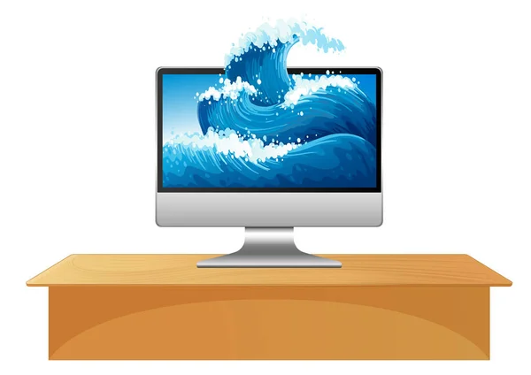 Ωκεανό Κύματα Στον Υπολογιστή Desktop Εικονογράφηση — Διανυσματικό Αρχείο