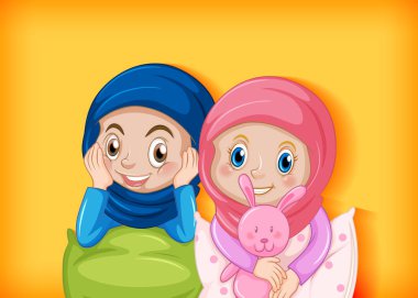 Pijamalı mutlu Müslüman kız.