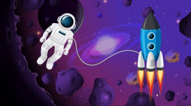 Uzay Sahnesi Çiziminde Astronot