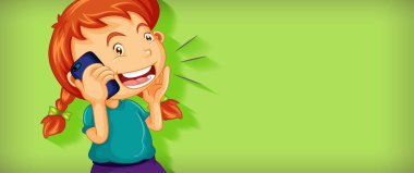 Telefonda konuşan tatlı kız çizgi film karakteri, izole edilmiş bir çizim.