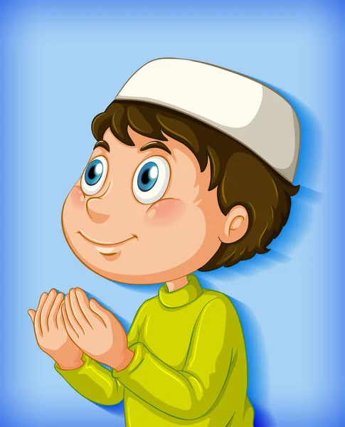 穆斯林男孩在彩色梯度背景图上祈祷 — 图库矢量图片