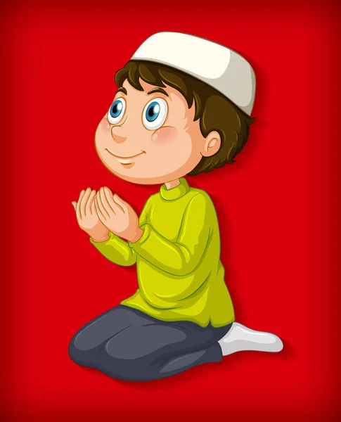 Мусульманский Мальчик Молится Фоне Цветного Градиента — стоковый вектор