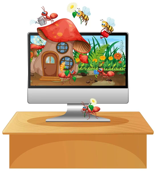 Insect Kingdom Computer Screen Background Illustration — Stock Vector