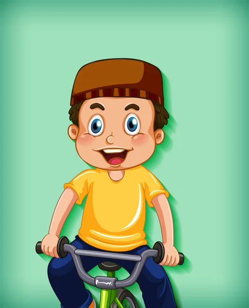 Happy Muslim Boy Riding Bicycle Illustration — Stock Vector