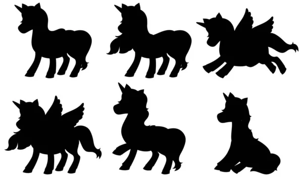 Set Von Einhorn Silhouette Illustration — Stockvektor