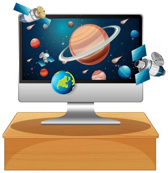 Sistema Solar Ilustração Desktop Computador — Vetor de Stock