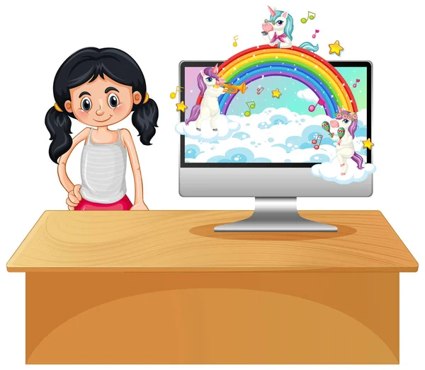 Fantasie Eenhoorn Computer Desktop Illustratie — Stockvector