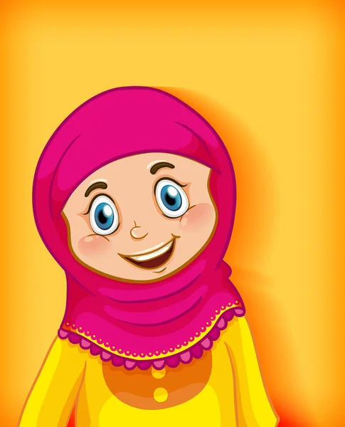 Perempuan Muslim Kartun Pada Karakter Warna Gradien Latar Belakang Ilustrasi - Stok Vektor