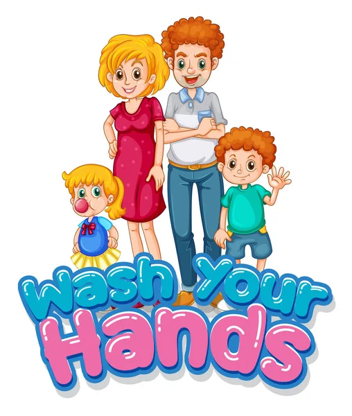 Szczęśliwa Rodzina Ręcznego Mycia Ilustracji Znak — Wektor stockowy