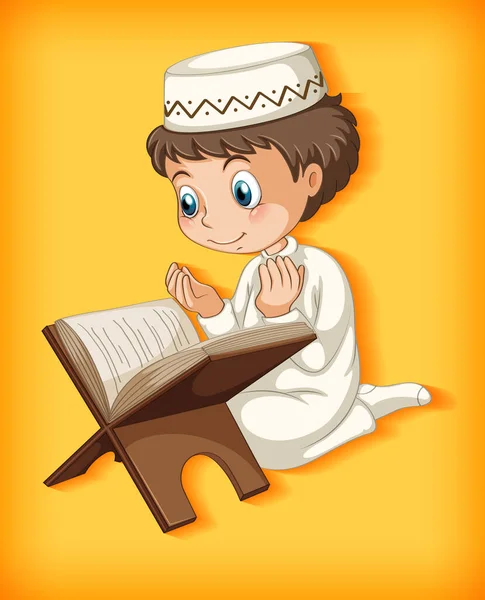Muchacho Musulmán Leyendo Ilustración Quran — Archivo Imágenes Vectoriales
