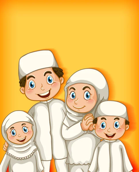 Moslim Familielid Cartoon Karakter Kleur Verloop Achtergrond Illustratie — Stockvector