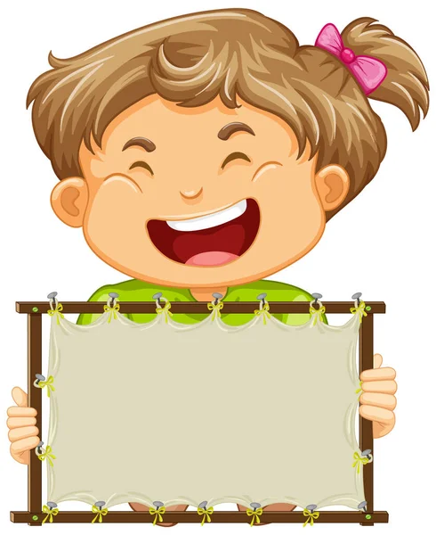 Blank Sign Template Happy Girl White Background Illustration — Stock Vector