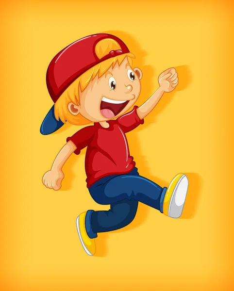 Cute Boy Wearing Red Cap Stranglehold Walking Position Cartoon Character — Stock Vector