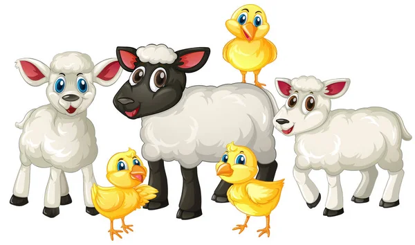 Skupina Roztomilé Zvíře Farma Kreslený Charakter Izolované Ilustrace — Stockový vektor
