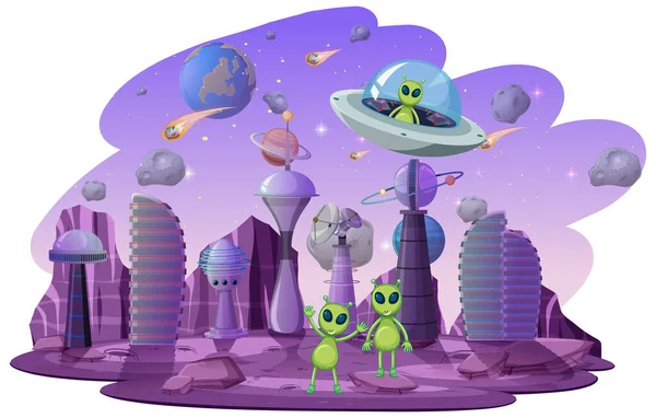Alien Space Scene Illustration — Stock Vector