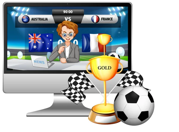 Football Match News Computer Screen Trophy Football Isolated Illustration — Stock Vector