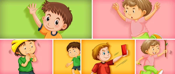 Conjunto Diferentes Personajes Infantiles Diferentes Ilustraciones Fondo Color — Vector de stock