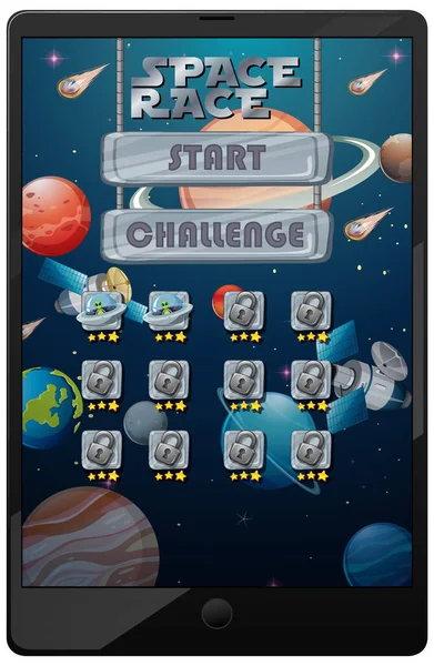 Jeu Mission Space Race Sur Tablette Illustration Écran — Image vectorielle