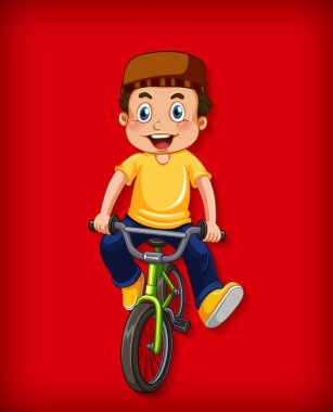 Bisiklete binen mutlu müslüman çocuk