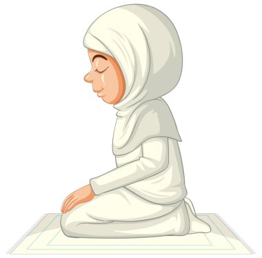 Beyaz arkaplanda izole edilmiş geleneksel giysili Arap Müslüman kız.