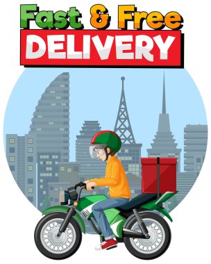 Bisikletçi ya da kurye resimli hızlı ve ücretsiz teslimat logosu