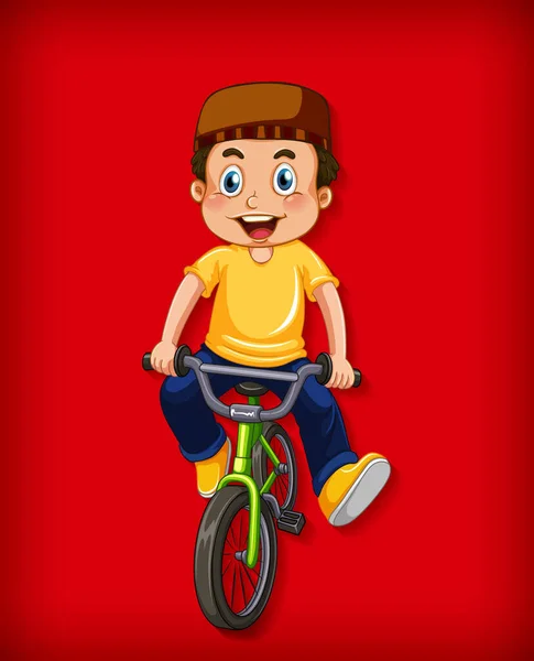 快乐的穆斯林男孩骑自行车图解 — 图库矢量图片