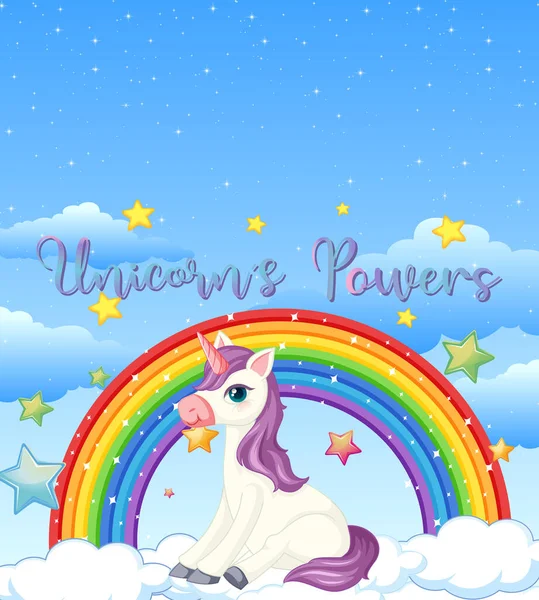 Banner Blanco Con Unicornio Lindo Ilustración Fondo Cielo Pastel — Vector de stock