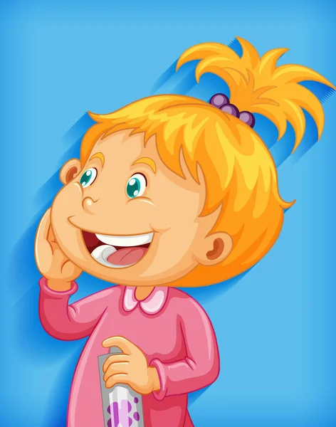 Carino Bambina Sorriso Cartone Animato Personaggio Isolato Sfondo Blu Illustrazione — Vettoriale Stock