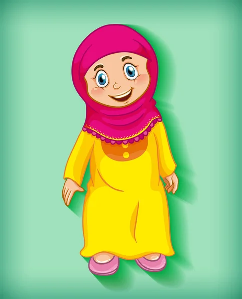 Happy Muslim Gadis Kartun Karakter Ilustrasi - Stok Vektor