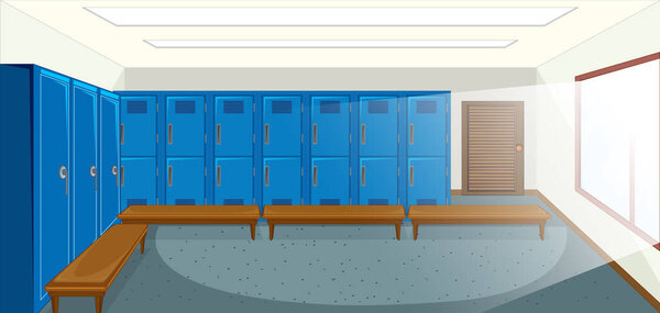 Sport changing room with locker background illustration