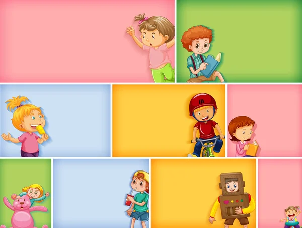 Conjunto Diferentes Personajes Infantiles Diferentes Ilustraciones Fondo Color — Vector de stock