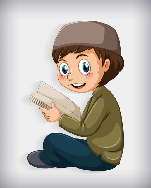 Muchacho Musulmán Leyendo Ilustración Quran — Vector de stock