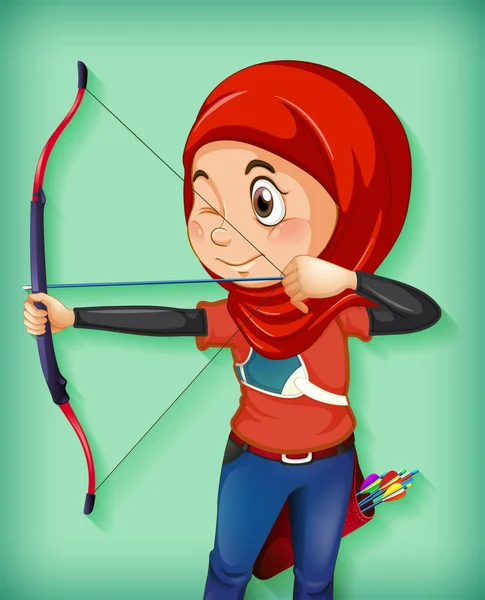 Female Muslim Archer Character Illustration — Stock Vector