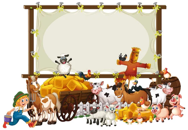 Dierenboerderij Met Blanco Banner Illustratie — Stockvector