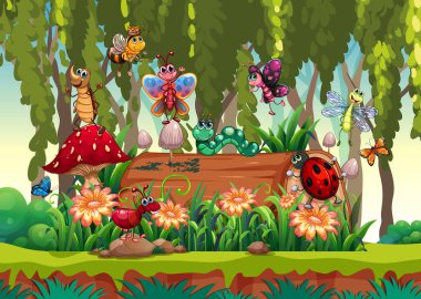 Bahçe arka planında kereste olan farklı bir hayvan bahçesi.