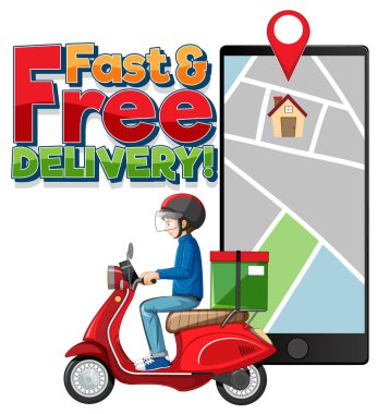 Bisikletçi ya da kurye resimli hızlı ve ücretsiz teslimat logosu