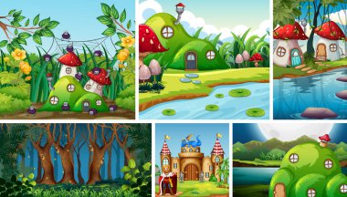 Mantar köyü resimli altı farklı fantezi dünyası.