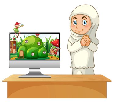 Bilgisayar masalı temalı masaüstü resimlerinin yanındaki Müslüman kız