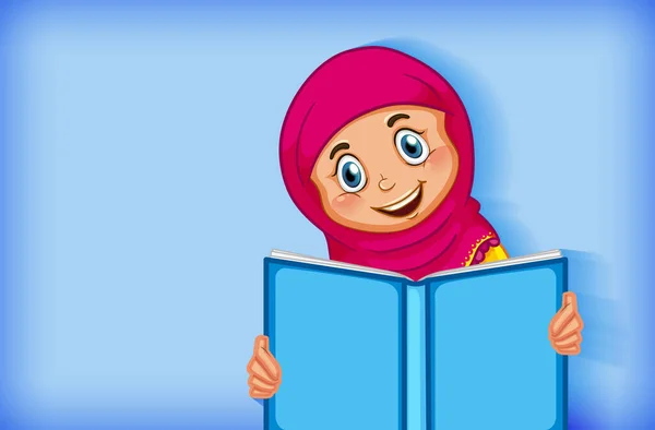 Muslim Girl Reading Book Illustration — Stock Vector