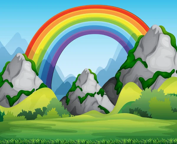 Nature Forest View Rainbow Sky Scene Illustration - Stok Vektor