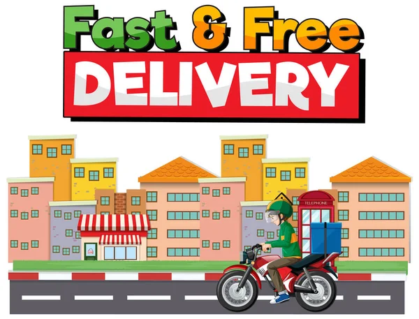 Fast Free Delivery Logo Bikeman Courier City Illustration — Stock Vector