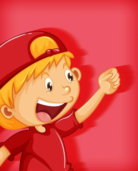 Lindo Niño Con Gorra Roja Con Personaje Dibujos Animados Posición — Vector de stock