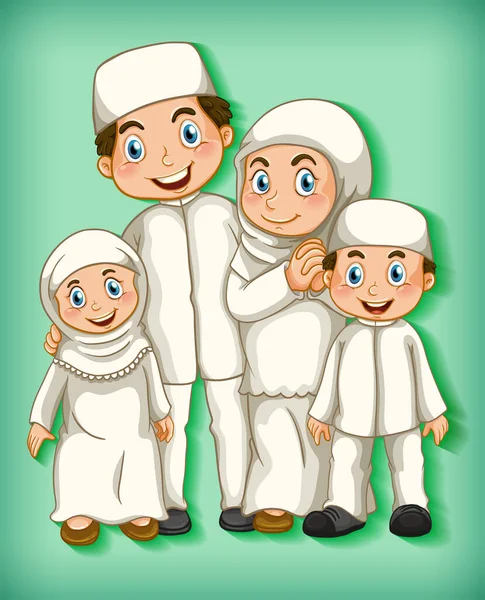 Moslim Familielid Cartoon Karakter Kleur Verloop Achtergrond Illustratie — Stockvector