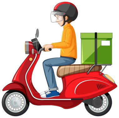 Beyaz arkaplan çiziminde scooter süren adam