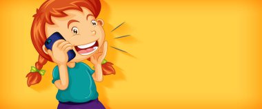 Telefonda konuşan tatlı kız çizgi film karakteri, izole edilmiş bir çizim.